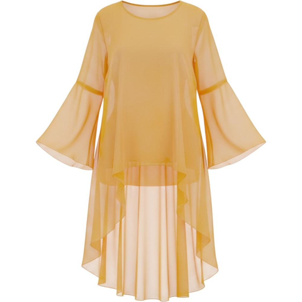 Lucky & Blessed High Low Tunic Women XL Yellow NEW Bell Sleeve Sheer NT037-MUST